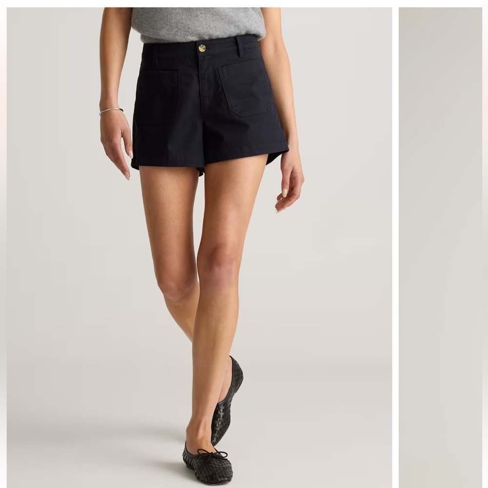 Quince Stretch Cotton Chino Patch Pocket Shorts Sz 14 NEW black